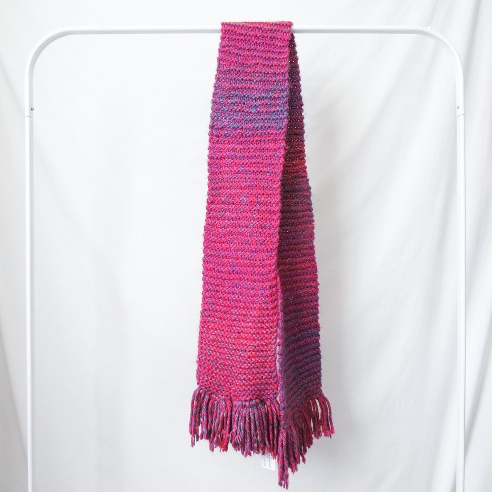 Pink Knitted Scarf-XL Long Pink Multicolor Winter Knitted Neck Scarf With Fringe